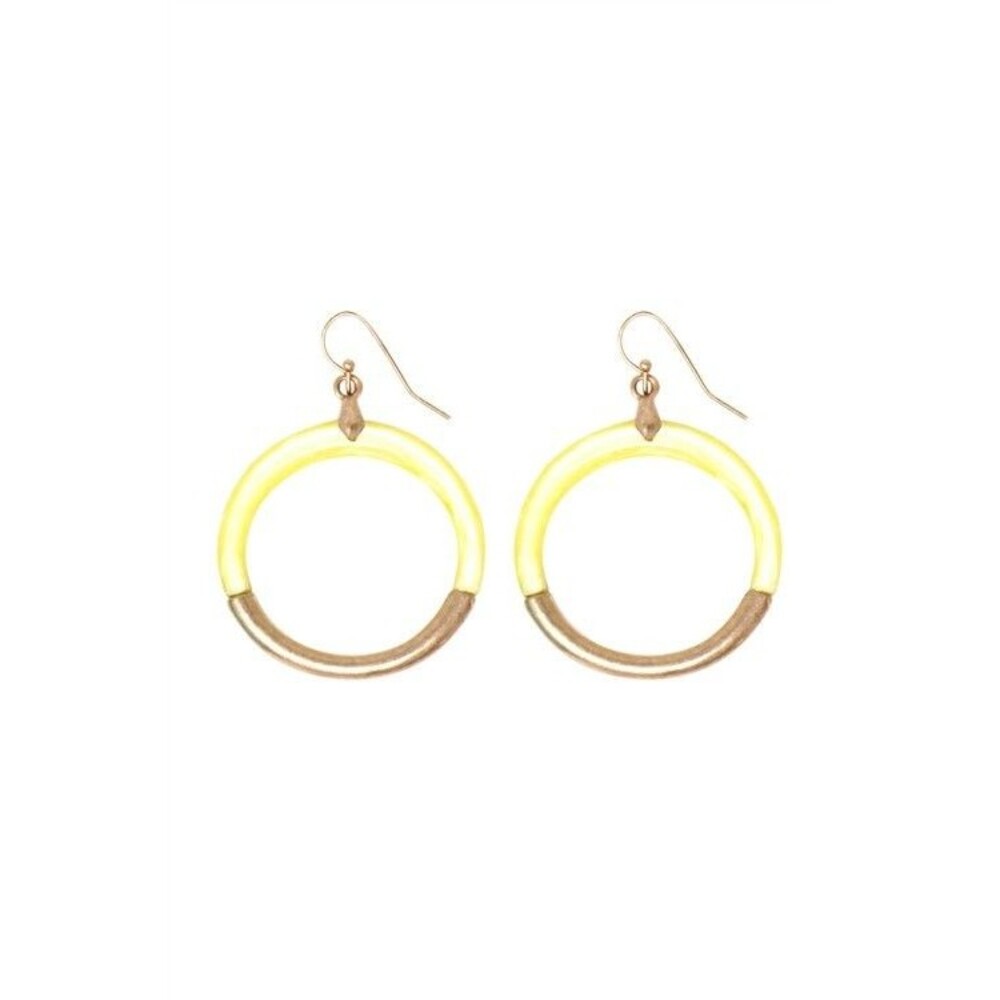 POMINA Vibrant Yellow Womens Colorblock Cast Resin Combo-Hoop Dangle Earrings